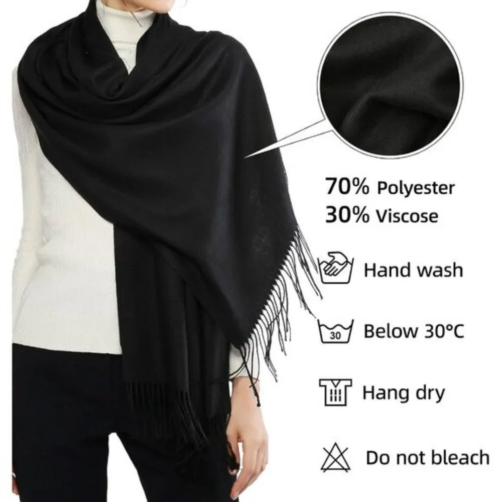 ⚡Women's Black Pashmina Shawls Evening Dress Bridesmaid Winter Warm Long Scarf